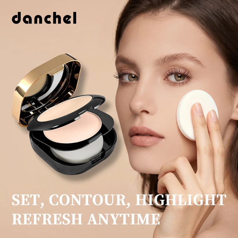 Polvo Compacto de Colágeno de Doble Capa, Control de Grasa, Acabado Mate, Maquillaje Facial de Larga Duración, Contorno e Iluminador para Mujeres, Belleza Diaria