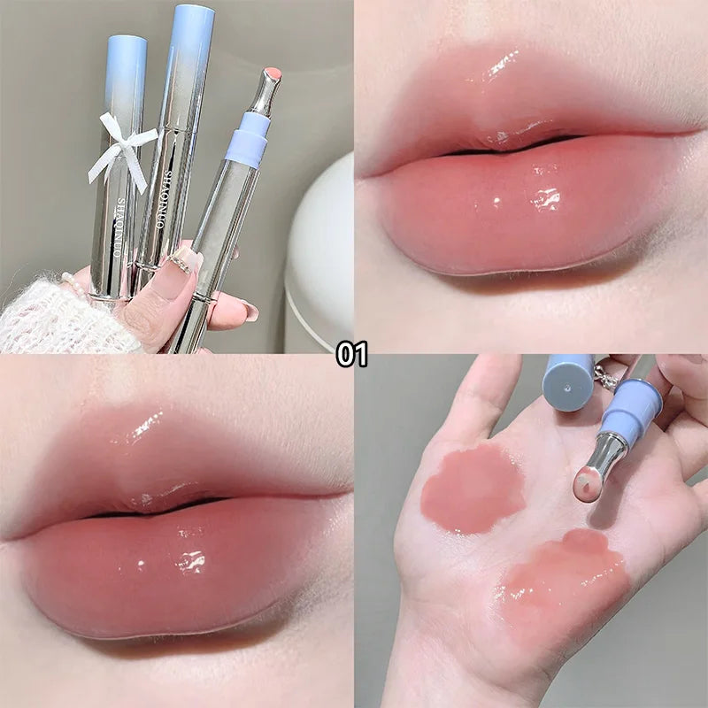 Brillo Labial con Esencia Acuosa de Espejo, Larga Duración, No Pegajoso, Voluminizador, Brillo Labial Líquido, Esmalte Labial en Gel, Maquillaje Hidratante, Tinte Labial