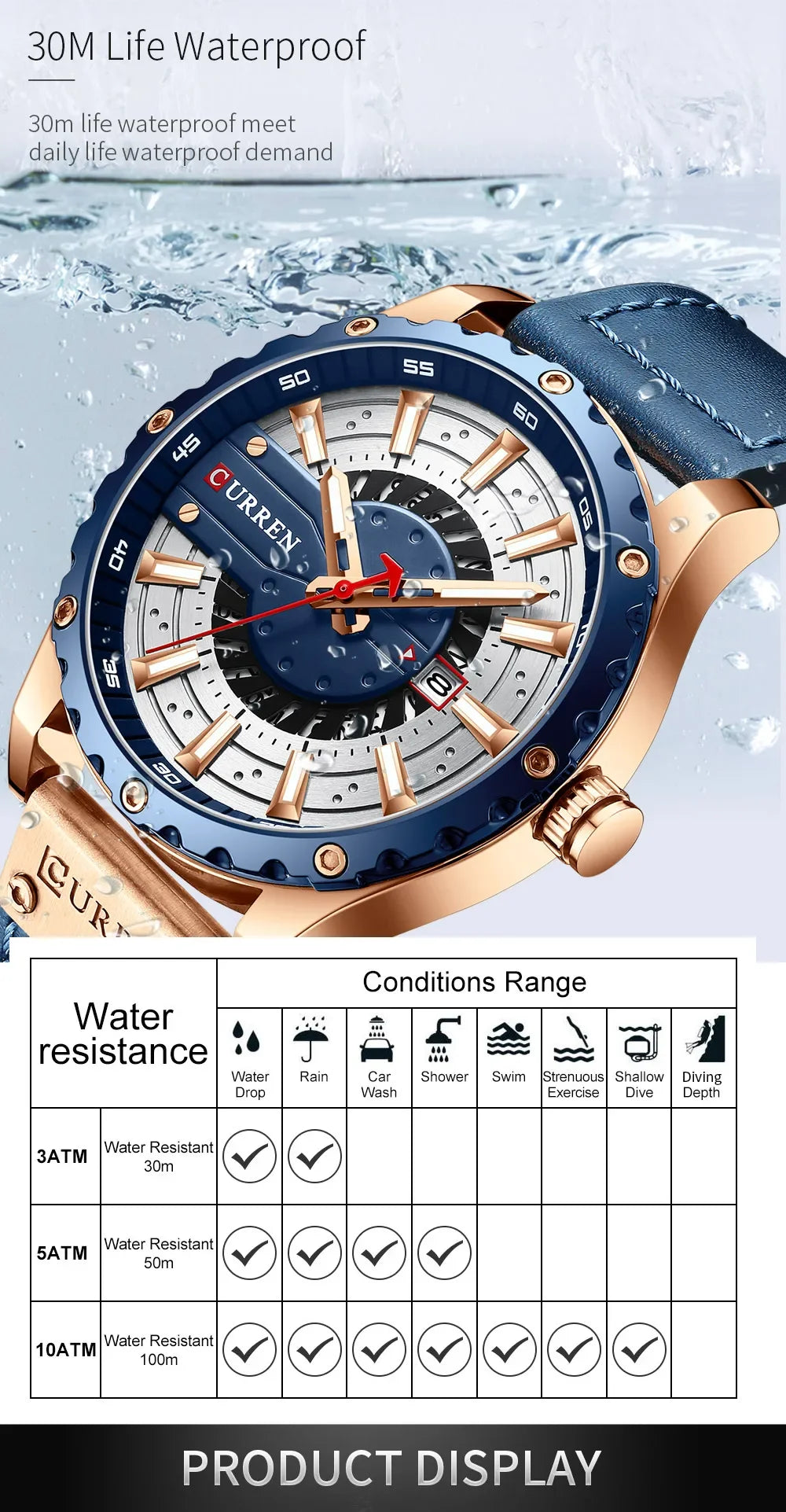 Marca CURREN, reloj de cuarzo para hombre, nueva moda, resistente al agua, informal, de negocios, militar, reloj para hombre, relojes con fecha automática, reloj Masculino