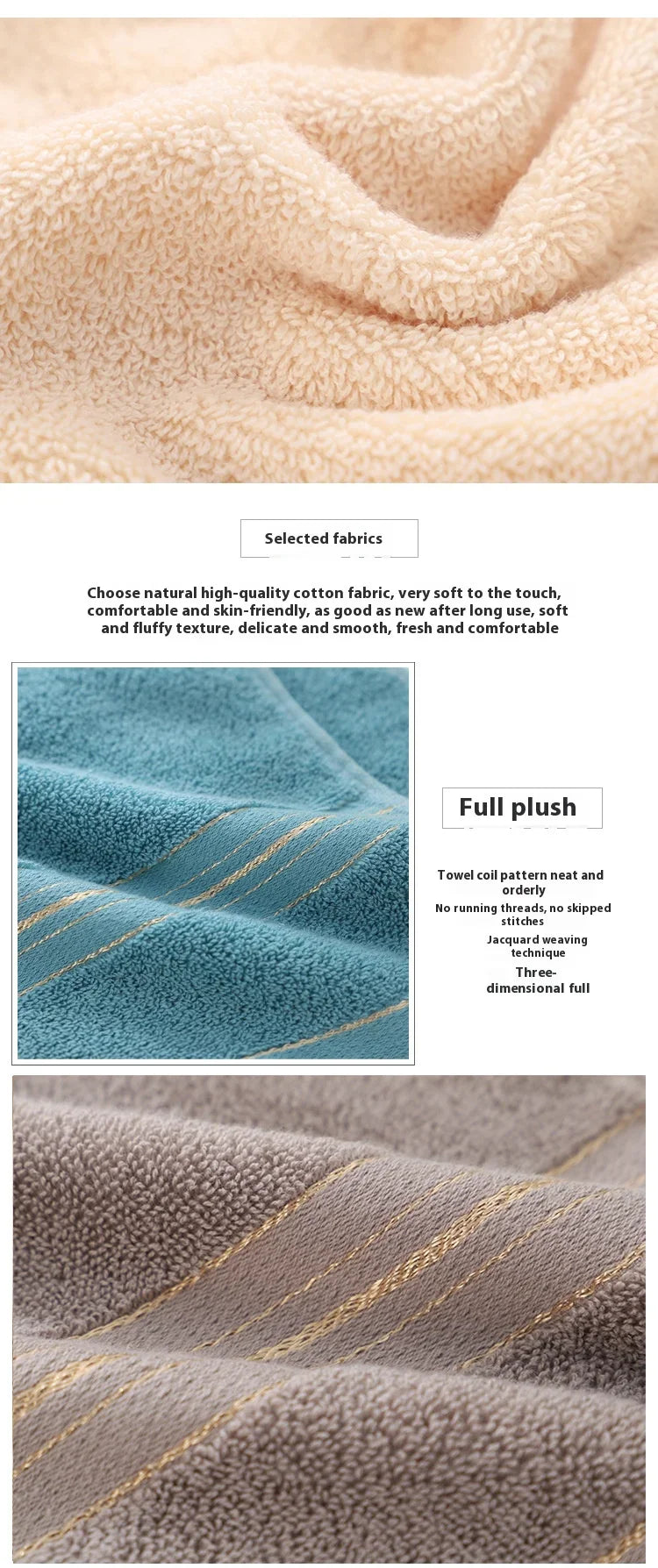 Toalla facial totalmente de algodón Clase A, Jacquard absorbente grueso, poliéster, algodón, agradable para la piel, Toalla de baño de algodón puro, toalla para adultos