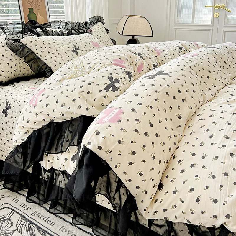 Funda nórdica estampada, funda de edredón de encaje, ropa de cama para habitación de mujeres/niñas, fundas de manta para el hogar, funda nórdica (funda de almohada necesita pedido)