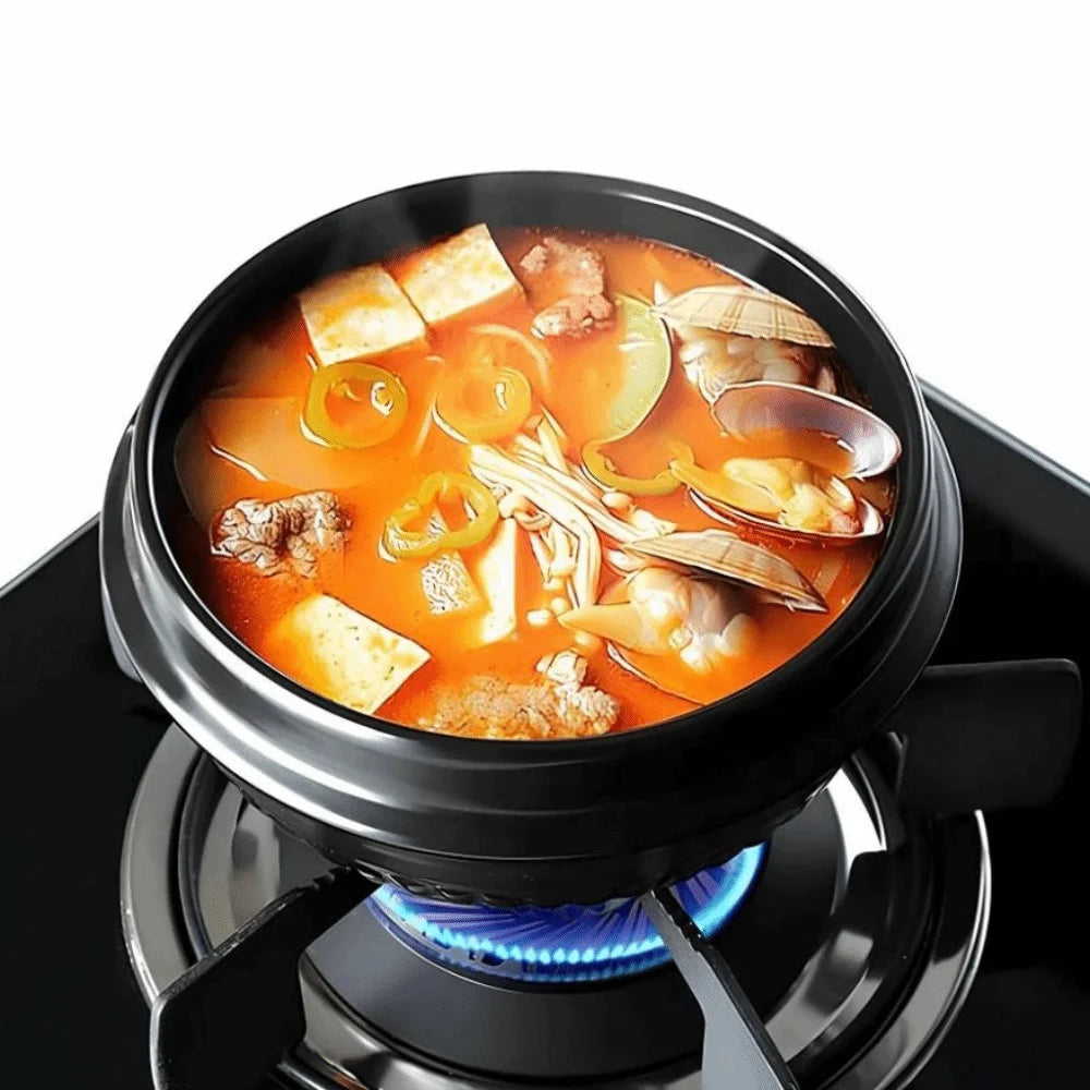 Cazuela de 16cm de tamaño, olla de arcilla resistente al calor con bandeja, olla de piedra coreana, olla de sopa de cerámica antiadherente antiescaldaduras para el hogar