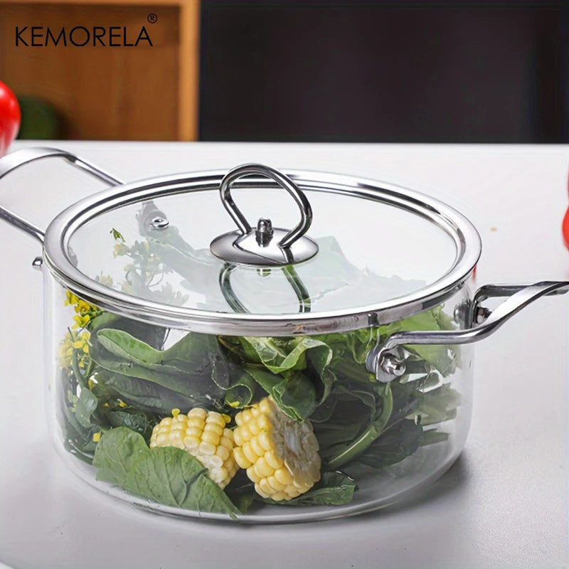 KEMORELA 1 Uds olla de cocina de vidrio 2.5L/3,5L olla de fuego resistente al calor ollas de doble mango con tapa de olla utensilios de cocina de vidrio de borosilicato