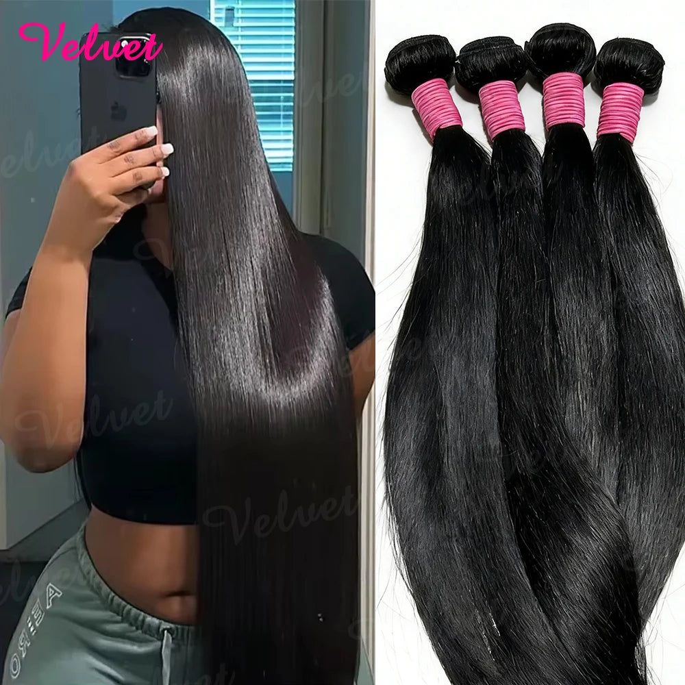 Paquetes de Cabello Humano Liso Natural de 30 y 40 Pulgadas, Extensiones de Cabello Virgen Negro Sin Procesar 14A de Alta Calidad