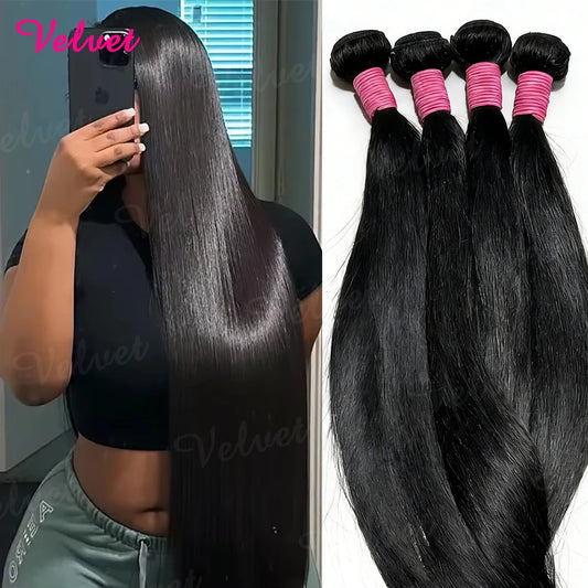 Paquetes de Cabello Humano Liso Natural de 30 y 40 Pulgadas, Extensiones de Cabello Virgen Negro Sin Procesar 14A de Alta Calidad