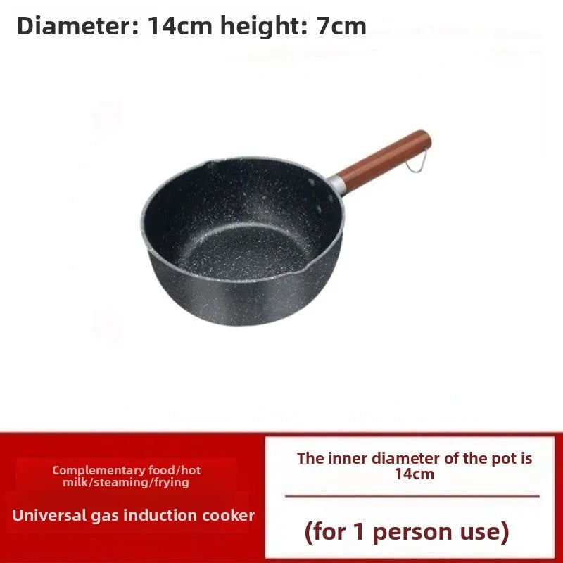Cacerola antiadherente de 14cm/16cm con mango de madera y boquilla para verter, ideal para salsas y leche, nueva para cocina doméstica.