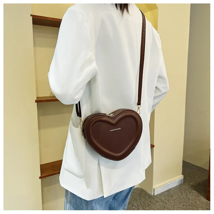 Bolsos cruzados con forma de corazón para mujer, bolso de hombro de cuero Pu sólido, bolsos casuales para mujer, bolsos de diseñador para mujer, nuevo