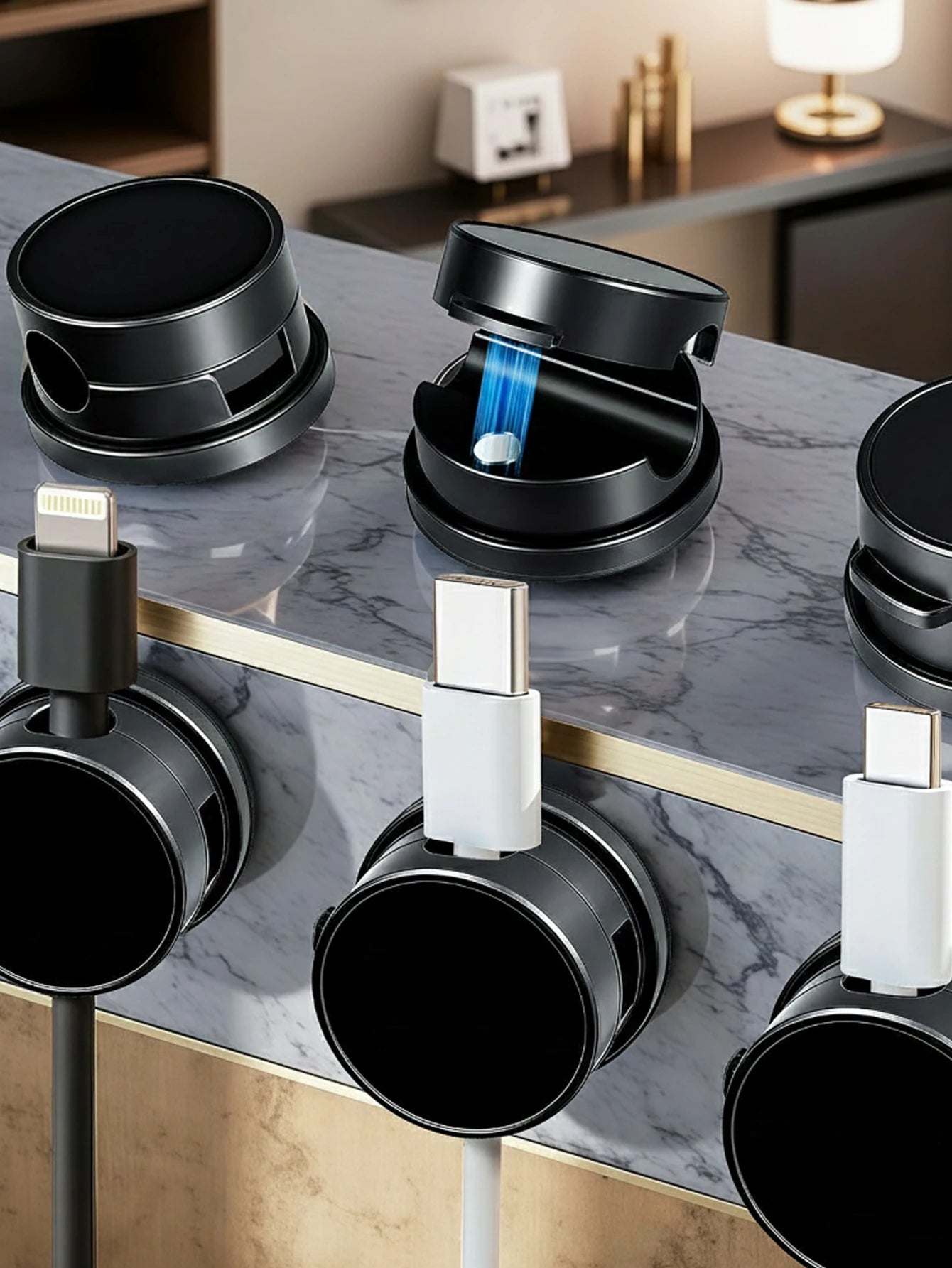 6 Clips Magnéticos para Cables, Organizador de Cables Ajustable, Soporte para Cables Debajo del Escritorio, Gestión de Cables