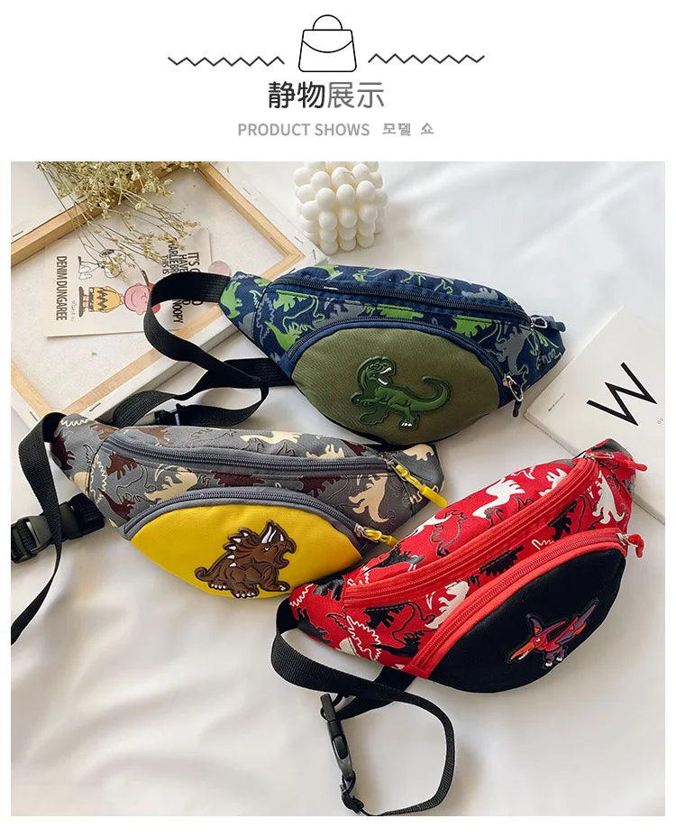 Lindas bolsas de almacenamiento de dinosaurio de dibujos animados para niños, teléfono, auriculares, bolsa de dinero, organizador de moda, bolsa de pecho y cintura, bolsa de cinturón para niños