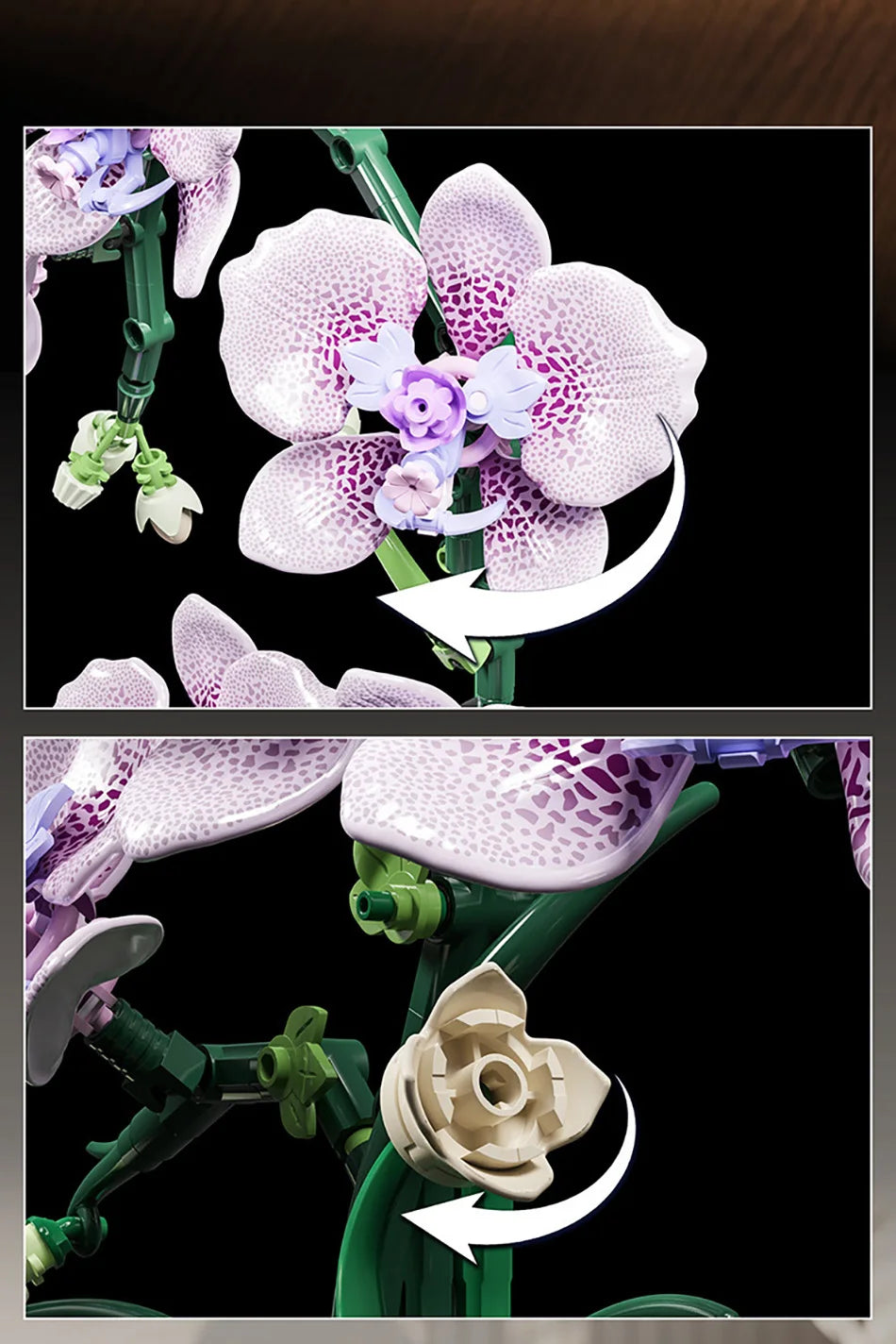 Orquídea creativa Cymbidium flores eternas planta en maceta bloques de construcción simulación Phalaenopsis DIY ladrillos juguetes regalo de San Valentín