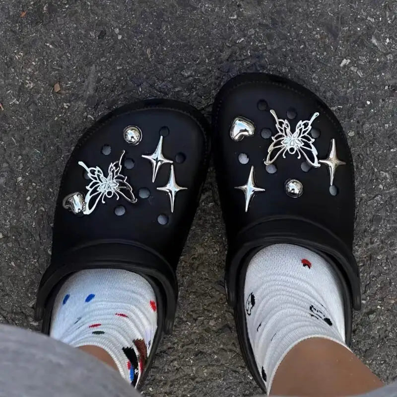 Set de Lujo de Dijes Metálicos Y2K de Mariposa para Zapatos, Accesorios Góticos de Araña para Sandalias y Zuecos, Decoraciones DIY para Zapatos, Colección Verano 2026