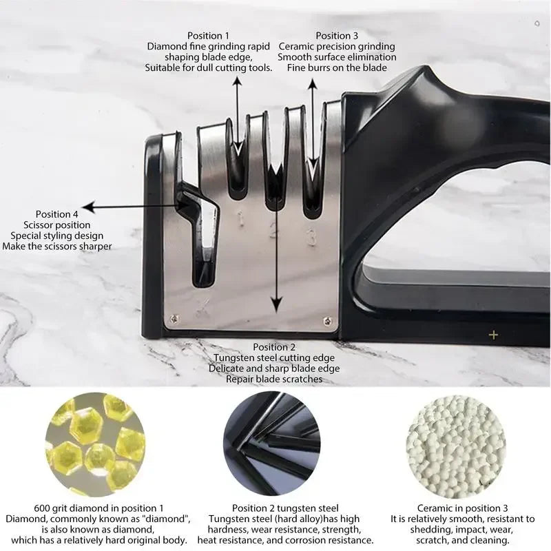 Afilador de cuchillos de cocina de 4 segmentos, Base antideslizante portátil multifuncional, accesorios de utensilios de cocina para el hogar