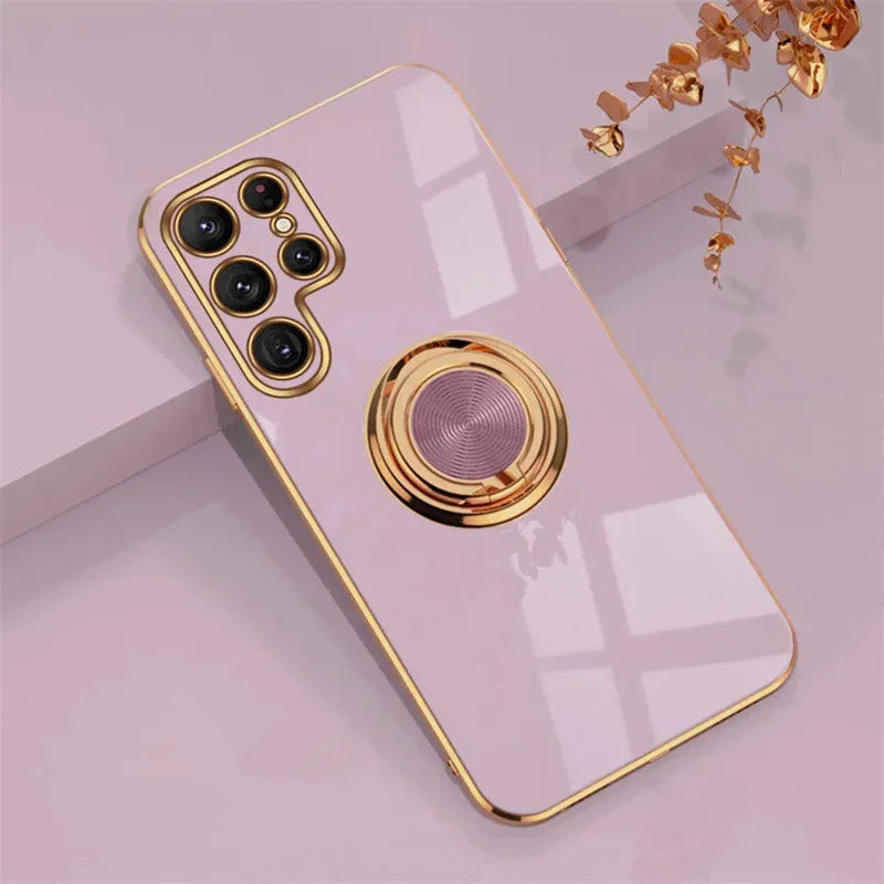 Funda de teléfono con soporte de anillo de TPU de lujo para Samsung Galaxy S25 S24 S23 S22 S21 S20 Note 20 Ultra Plus FE, funda protectora trasera a prueba de golpes