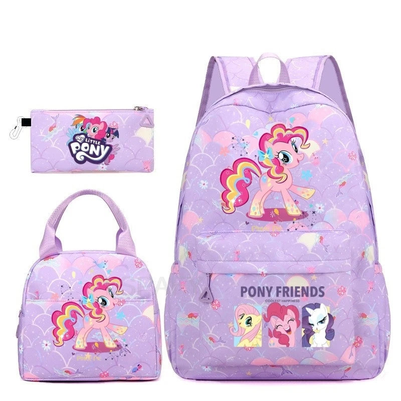 Juego de 3 mochilas My Little Pony para niños, mochila escolar para niñas, mochila escolar para adolescentes, mochila arcoíris para mujeres