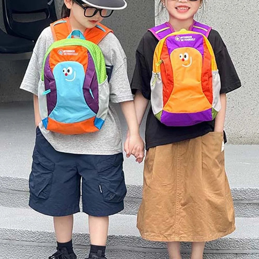 Mochila de tela Oxford para niños, mochila ergonómica con dibujos animados para guardería, mochila ligera y duradera con bloques de color para estudiantes