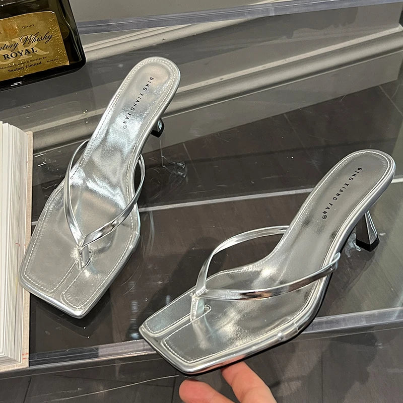 Sandalias de tacón sexis de verano para mujer, zapatos deslizantes para mujer, zapatos de tacón a la moda para mujer, chanclas, zapatillas de tacón alto de lujo