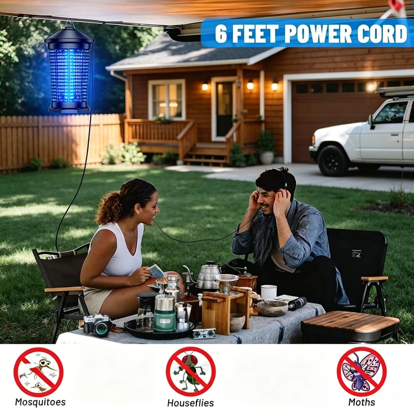 Lámpara Antimosquitos Electrónica para Interiores y Exteriores de 4000V, Trampa para Moscas Impermeable, Eliminador de Insectos