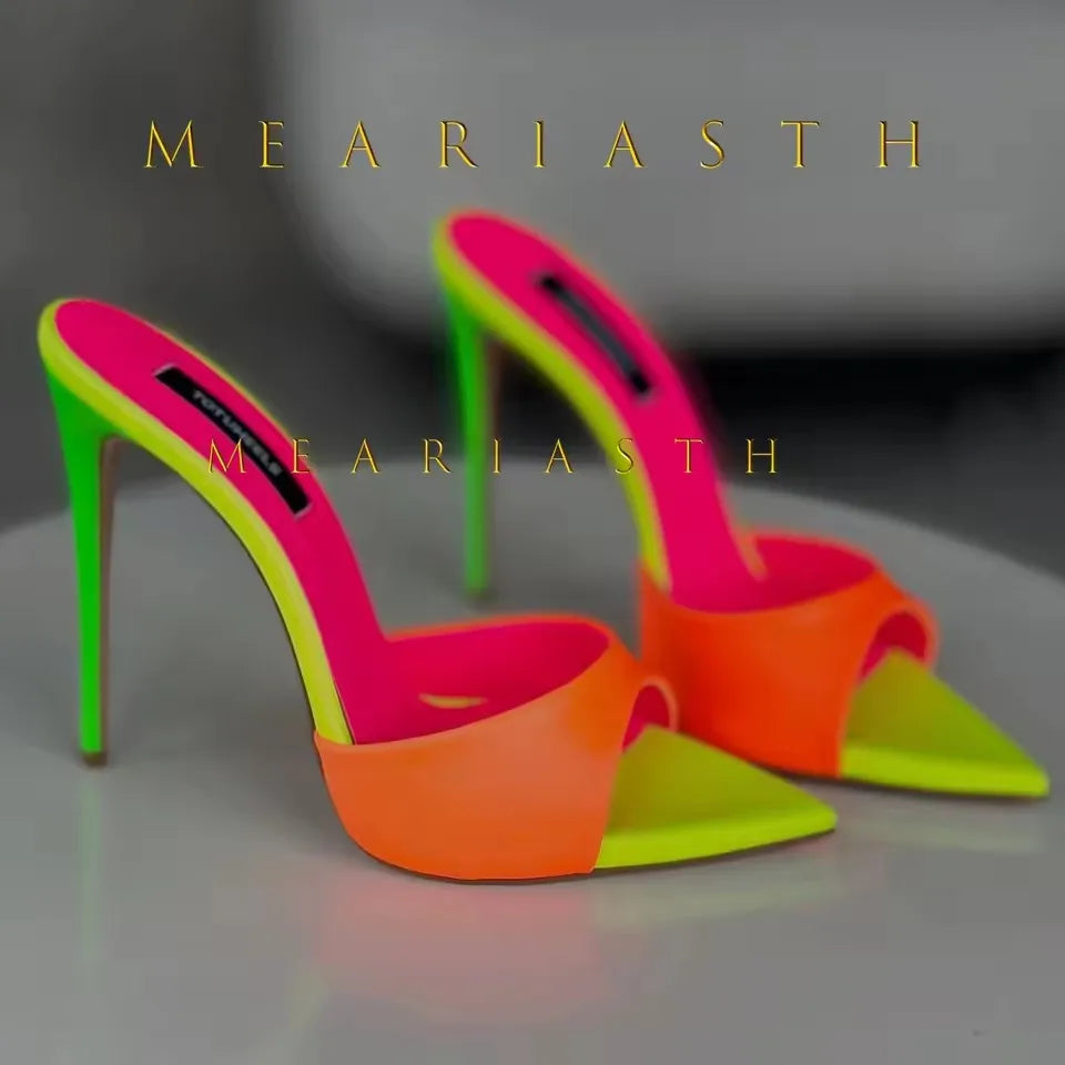 Nightclub Fashion Thin 12/10cm High Heel Summer Women Slippers Fashion Peep Toe Dress Slides Ladies Sexy Stripper Party Sandals