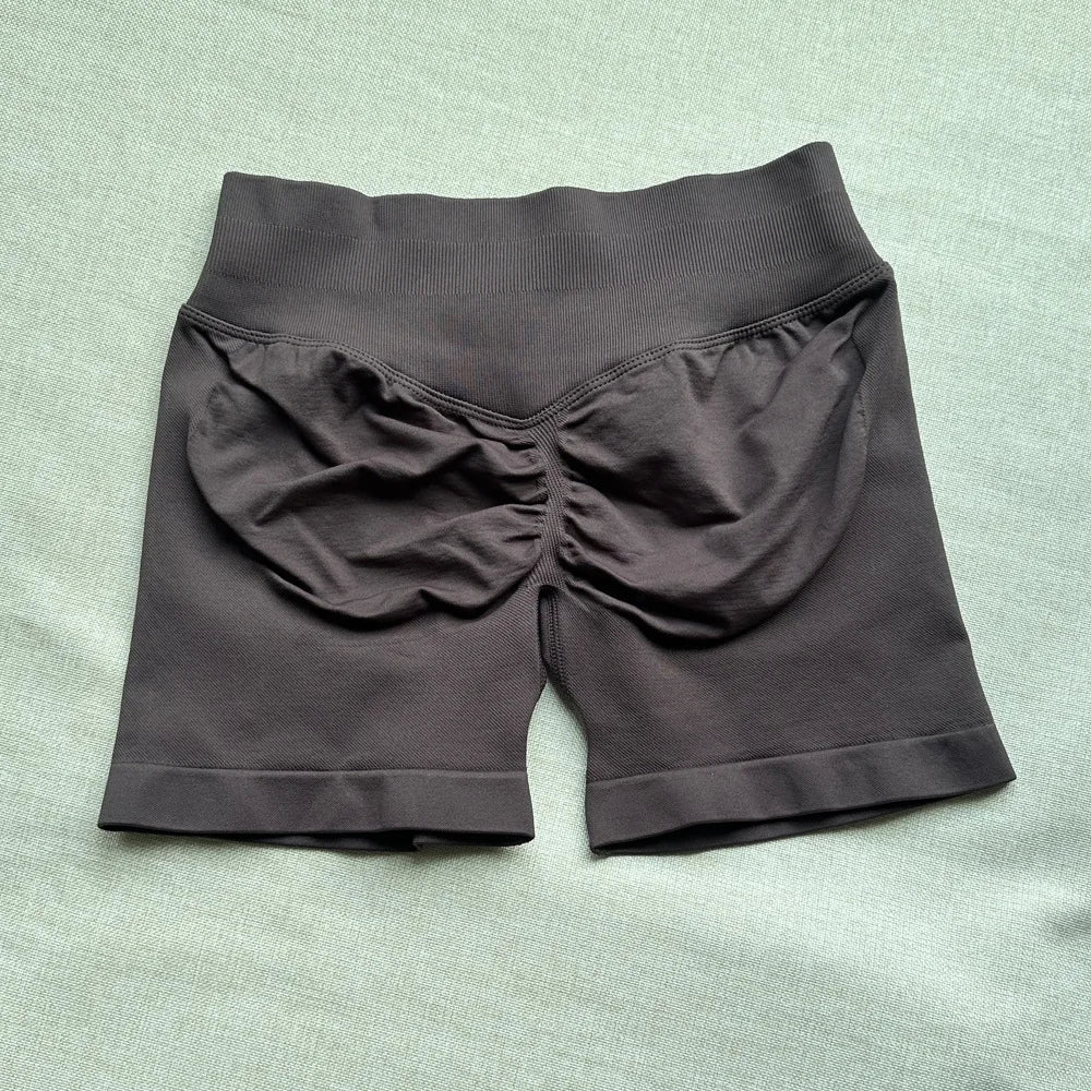 Pantalones cortos deportivos para mujer, pantalones cortos de gimnasio con banda baja acanalada de 4,5 ", mallas sin costuras para entrenamiento y Yoga