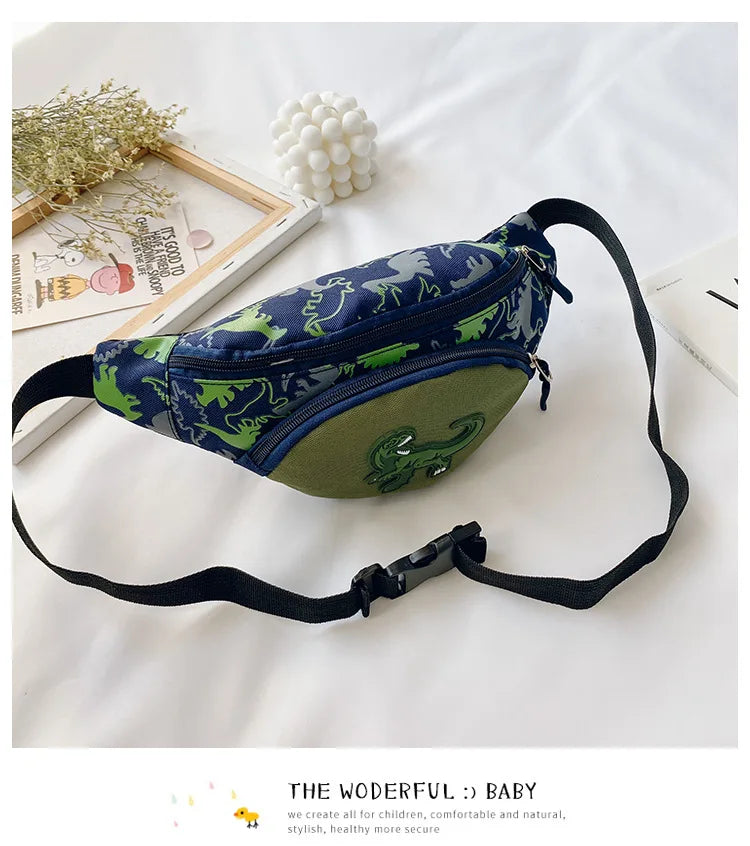 Lindas bolsas de almacenamiento de dinosaurio de dibujos animados para niños, teléfono, auriculares, bolsa de dinero, organizador de moda, bolsa de pecho y cintura, bolsa de cinturón para niños