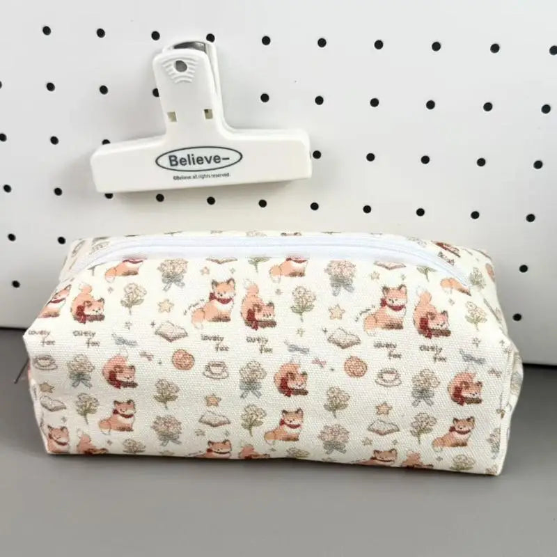 Bolsa de lona con cremallera para lápices, diseño de animales y flores, para la escuela, oficina y uso diario, suministros de papelería para estudiantes