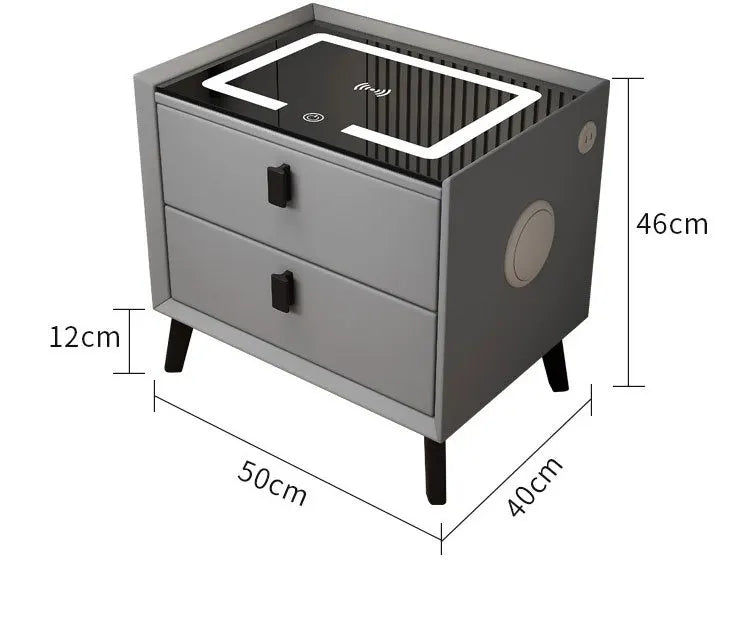 Mesita de noche de madera inteligente con altavoz cargador inalámbrico, mesita de noche minimalista moderna de dos cajones, muebles multifuncionales para el hogar