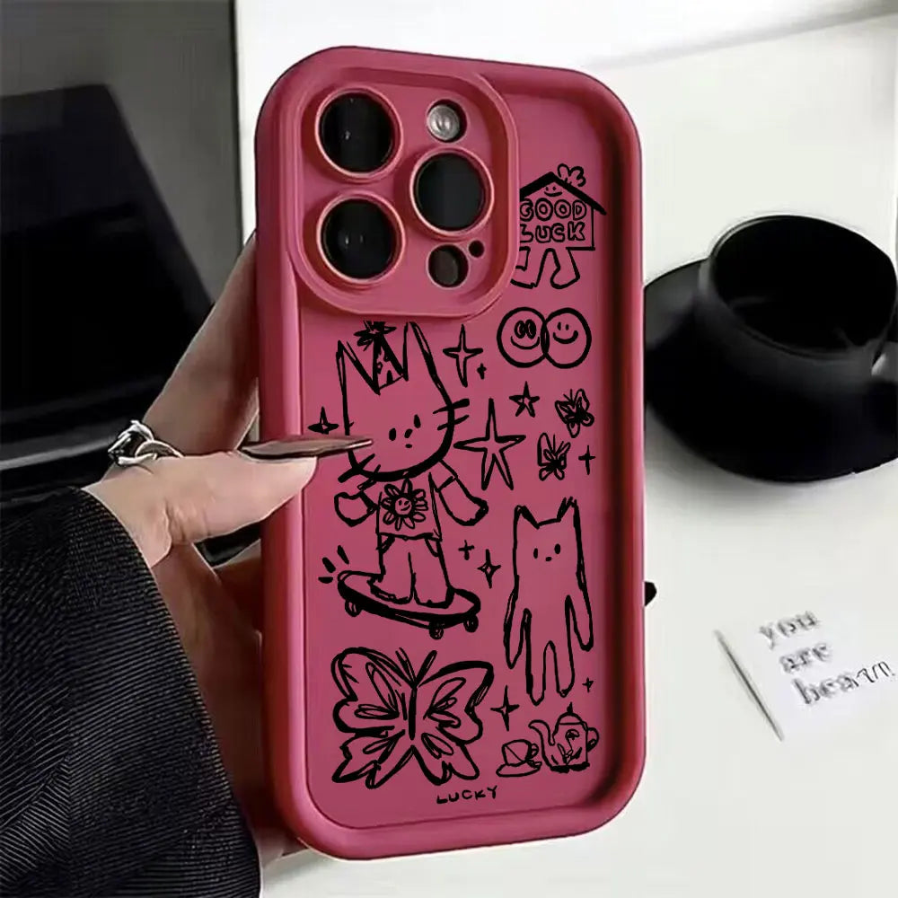 Funda de teléfono con dibujo de gatito negro para Xiaomi Redmi Note 13, 12s, 12, 11, 10, 9s, 9, 8, 7 Pro Plus, 4G, 5G, funda trasera suave de TPU