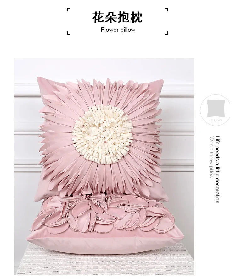 Funda de almohada de felpa con diseño de margarita pequeña y girasol, estilo corazón rosa, 30x50/45x45CM, funda de cojín de terciopelo floral 3D para decoración del hogar de niñas