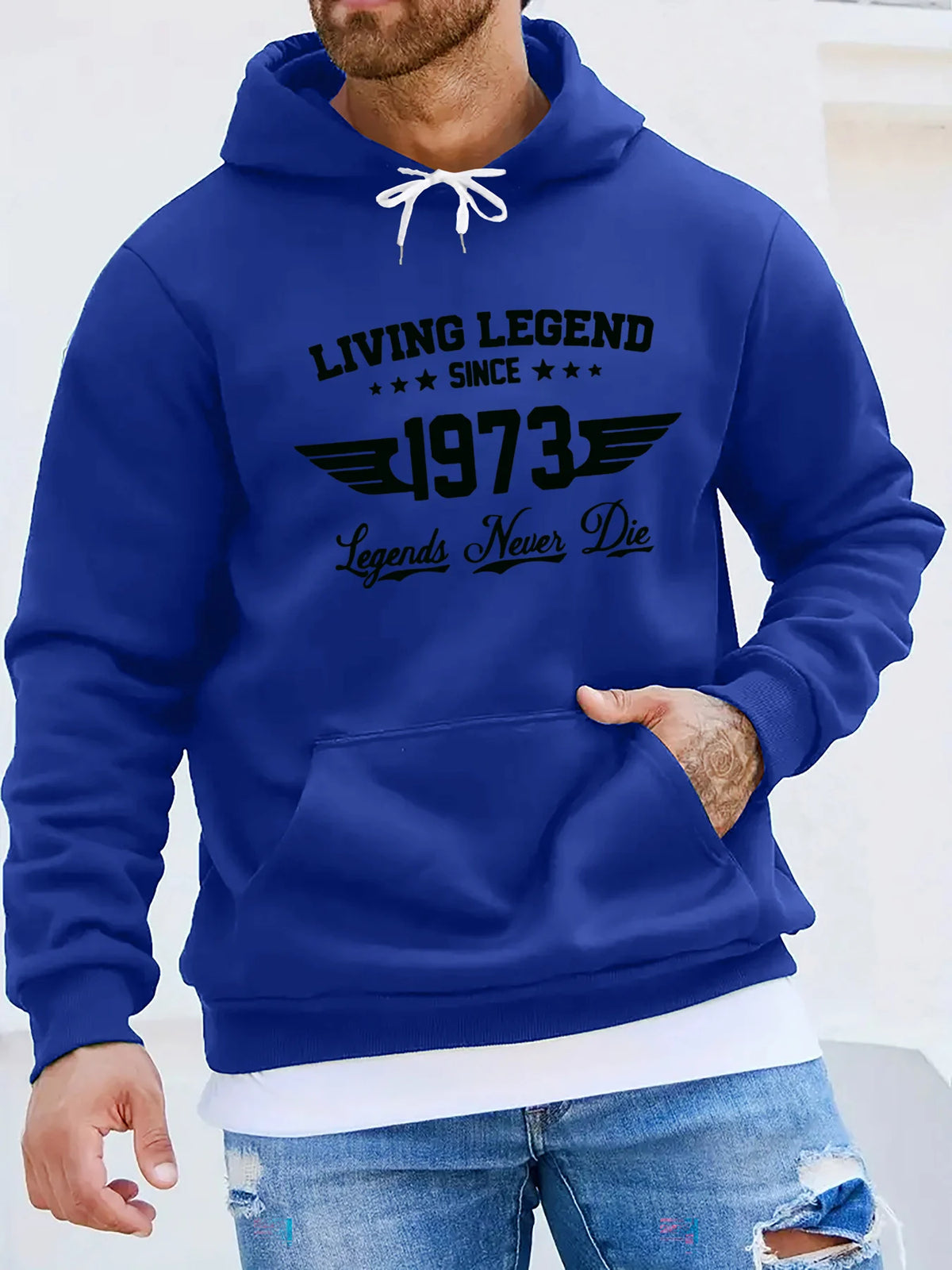 Sudadera con capucha holgada de moda informal de otoño e invierno para hombre, suéter cálido de manga larga con estampado de letras retro 1973