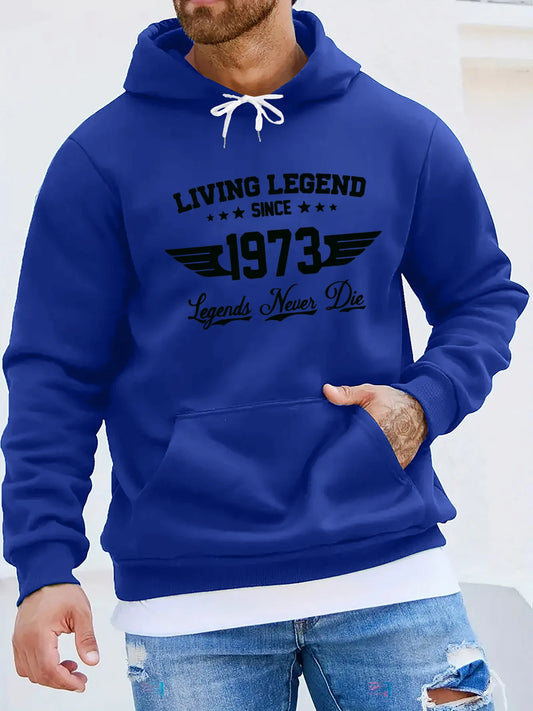 Sudadera con capucha holgada de moda informal de otoño e invierno para hombre, suéter cálido de manga larga con estampado de letras retro 1973