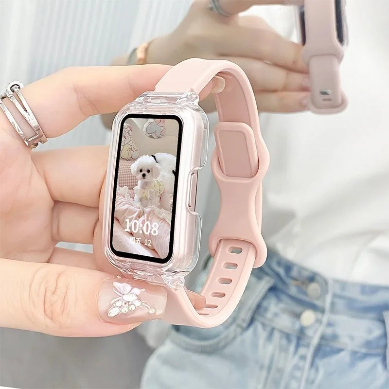 Funda transparente + correa para Huawei Band 10/9/8, accesorios, pulsera deportiva de silicona, correa para Huawei Band 10 9 NFC/8 NFC