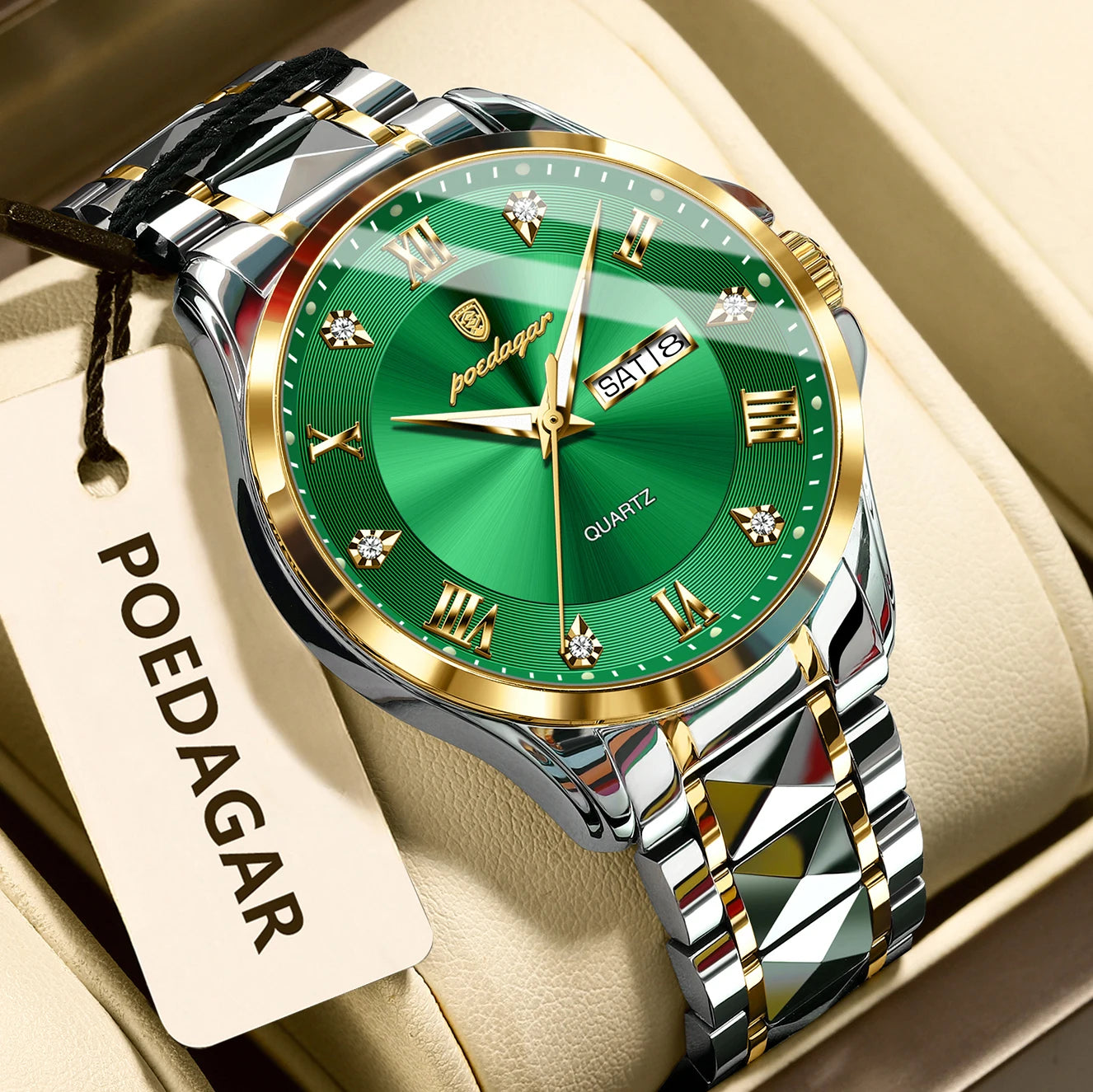 Reloj de pulsera POEDAGAR de lujo para hombre, Reloj luminoso resistente al agua con fecha y semana para hombre, relojes de negocios de acero inoxidable para hombre, Reloj de cuarzo para hombre
