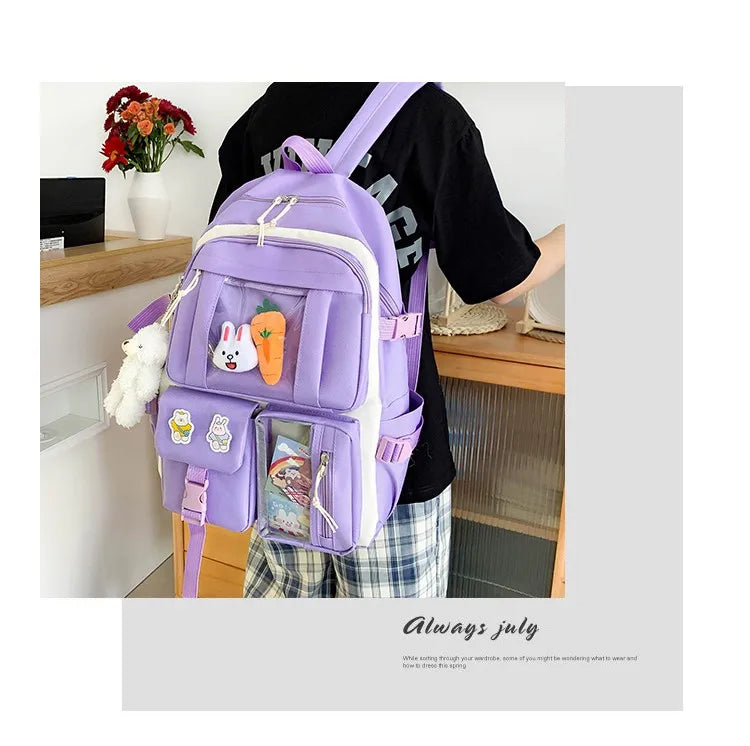 Mochila escolar Kawaii para niños y niñas, conjunto de 4 piezas, mochilas escolares para adolescentes y niñas