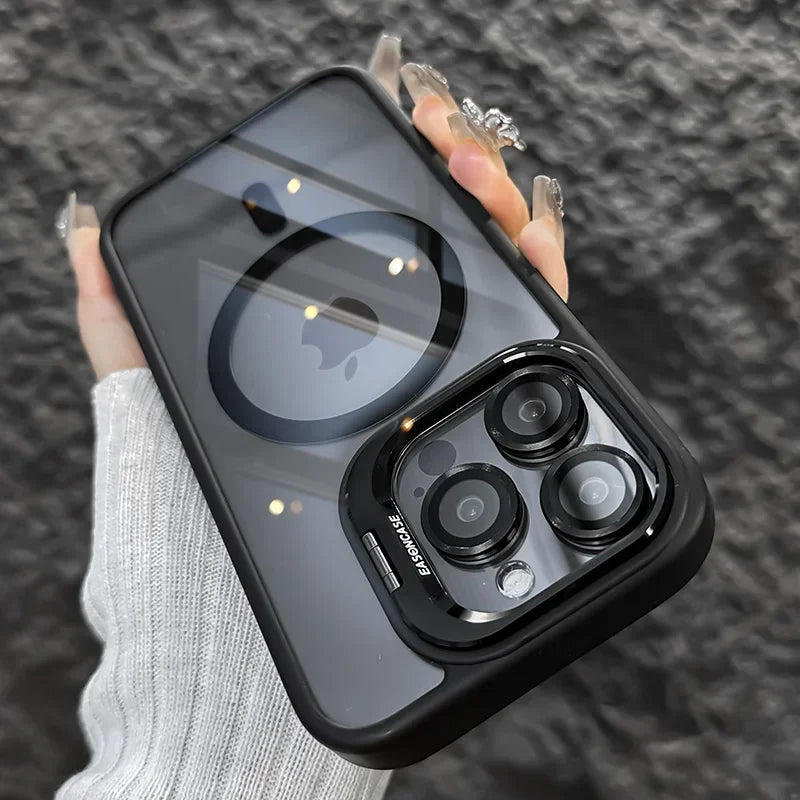Funda de teléfono magnética de lujo a prueba de golpes para iPhone 16 15 14 13 12 11 Pro Max Plus Pro Funda con soporte de protección de lente de vidrio contraportada