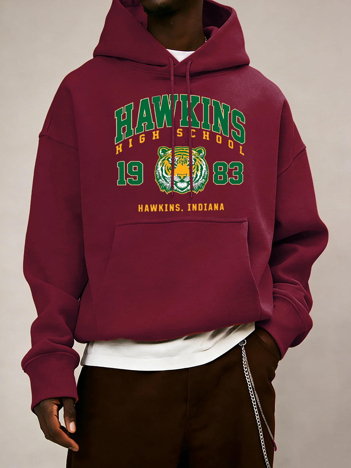 Hawkins High School 1983 estampado hombres Sudadera con capucha otoño bolsillo ropa deportiva suelta polar jersey 14 colores Unisex Simple manga larga