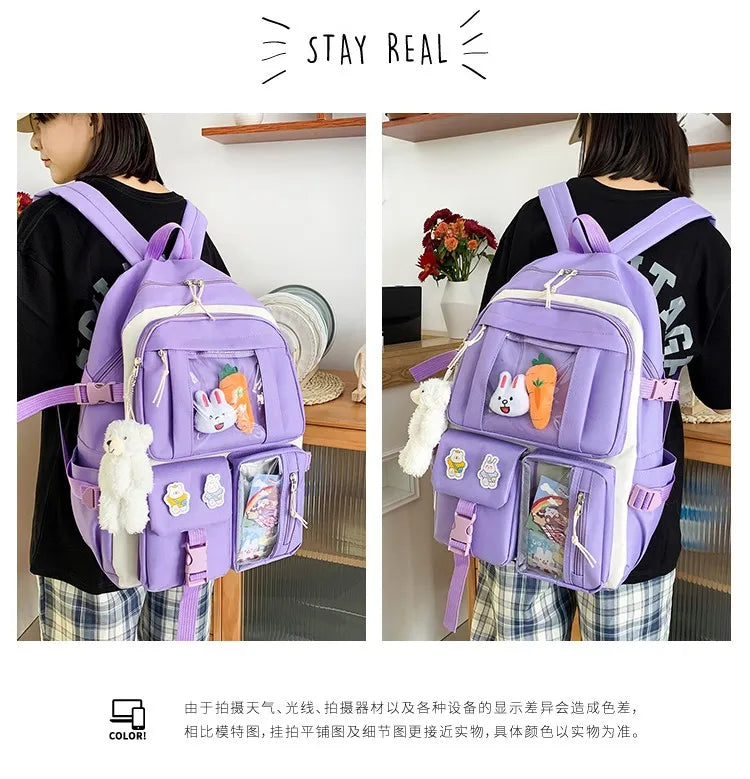 Mochila escolar Kawaii para niños y niñas, conjunto de 4 piezas, mochilas escolares para adolescentes y niñas