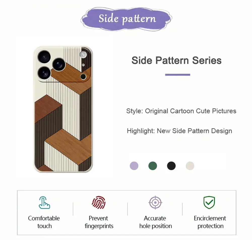 Fundas de teléfono geométricas de madera para iPhone 17 Pro Max 17 Air 16 15 14 13 12 11 Pro Max XS Max 7 8 Plus 16e 16 Plus TPU funda Coque