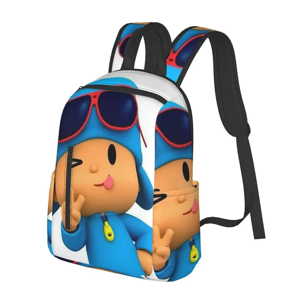 Mochila azul de dibujos animados de Pocoyo para niños, mochila de gran capacidad para niños, mochila escolar, bolsos de hombro para hombres y mujeres
