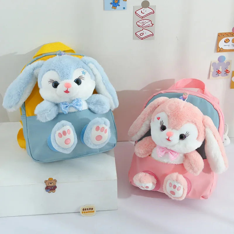 Mochila de jardín de infantes de dibujos animados, mochila escolar para niños, Linda mochila de muñeca de conejo de felpa, nueva
