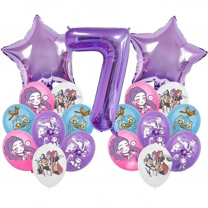 Set de Globos de Aluminio K-Pop para Grupo de Chicas, Números del 1 al 9 y Globos de Estrellas Púrpuras, Adornos para Pastel para Fiestas de Cumpleaños y Accesorios para Fotos