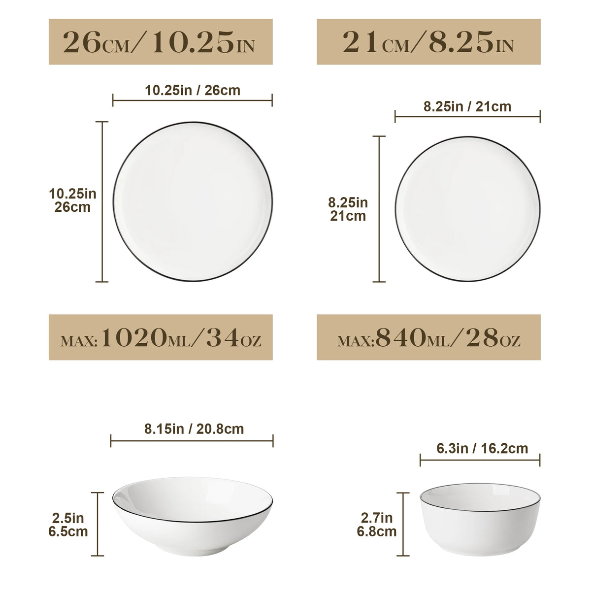 MALACASA 12/16/18/24 Uds platos de porcelana juegos de vajilla juego de platos de cerámica con plato de cena/postre/cuenco de cereales/sopa de 4/6 Uds