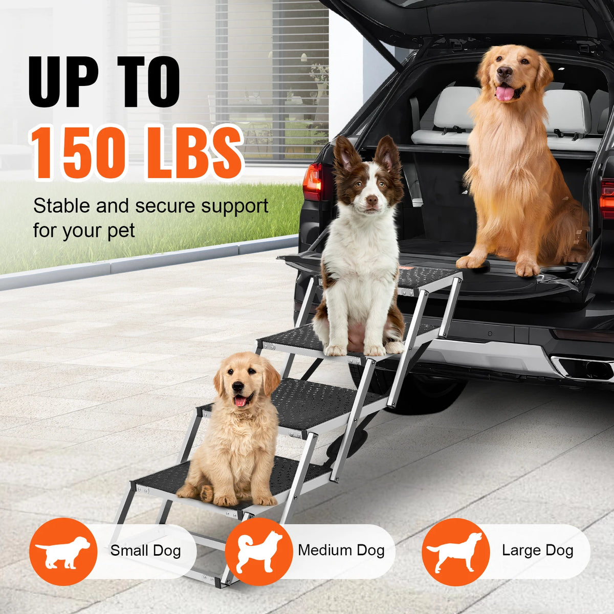 SucceBuy Escalera para perros para automóviles Pasos anchos para perros Pasos portátiles plegables para mascotas Aluminio liviano para automóviles SUV y camiones 150 lbs