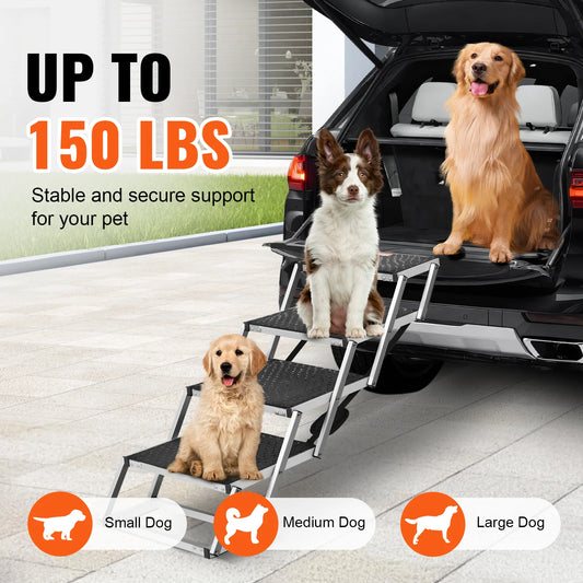 SucceBuy Escalera para perros para automóviles Pasos anchos para perros Pasos portátiles plegables para mascotas Aluminio liviano para automóviles SUV y camiones 150 lbs
