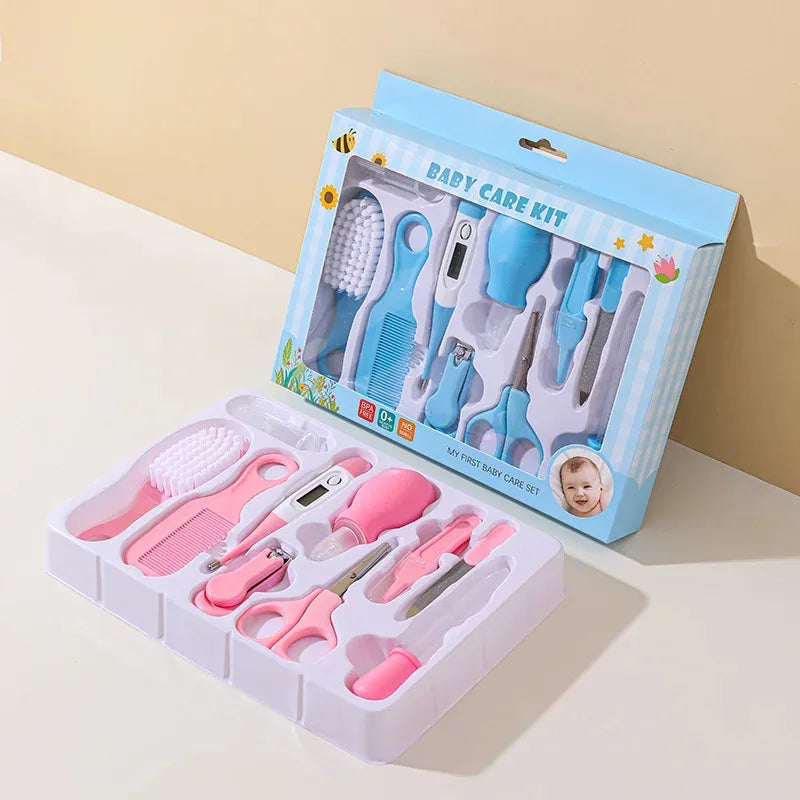 Kit de Cuidado para Bebés 10 en 1: Set de Aseo para Recién Nacidos (Cortaúñas/Cepillo/Termómetro) para Bebés (Rosa/Azul)
