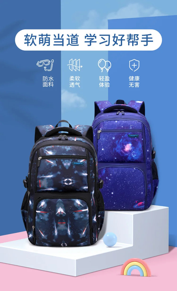 Nuevo conjunto de 3 uds de mochilas para niños, bolso escolar con patrón de cielo estrellado para estudiantes, bolso escolar impermeable con bolsa de almuerzo, estuche para lápices