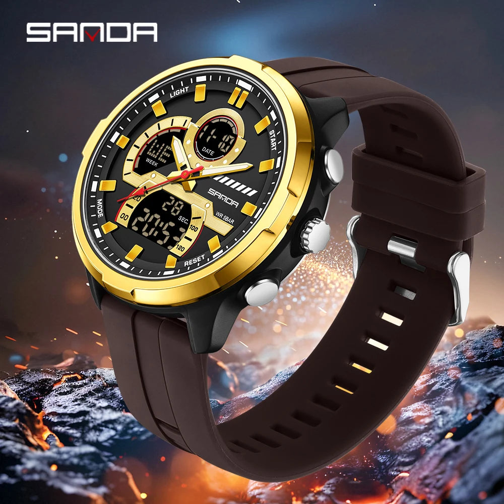 Reloj electrónico de cuarzo SNADA para hombre con pantalla Dual deportivo multifuncional LED resistente al agua reloj electrónico de cuarzo para hombre 9077
