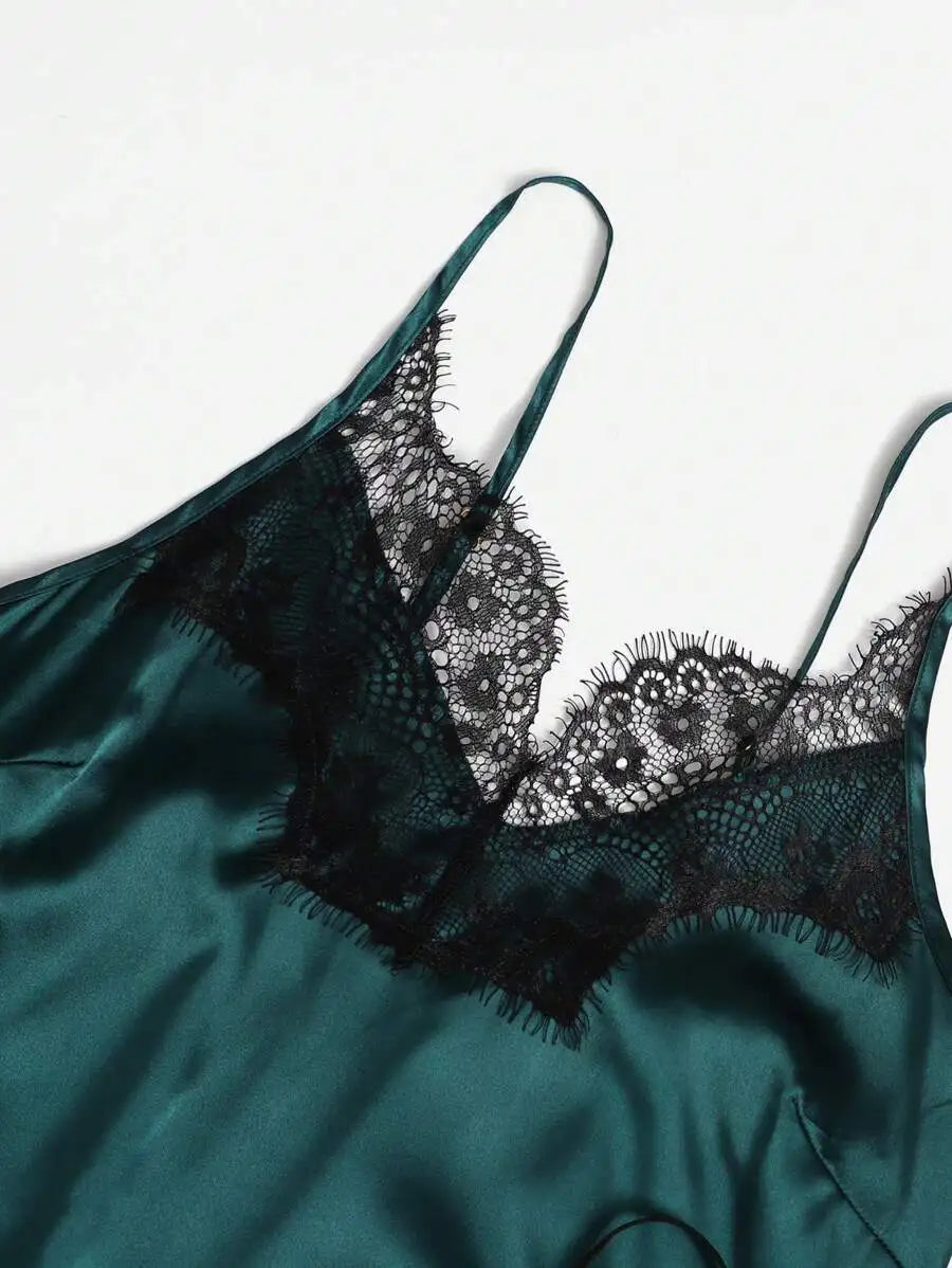 Conjunto de pijama de satén para mujer, bata de lencería Sexy, albornoz de encaje de seda, vestido de noche, pantalones, ropa de dormir para el hogar, 5 piezas