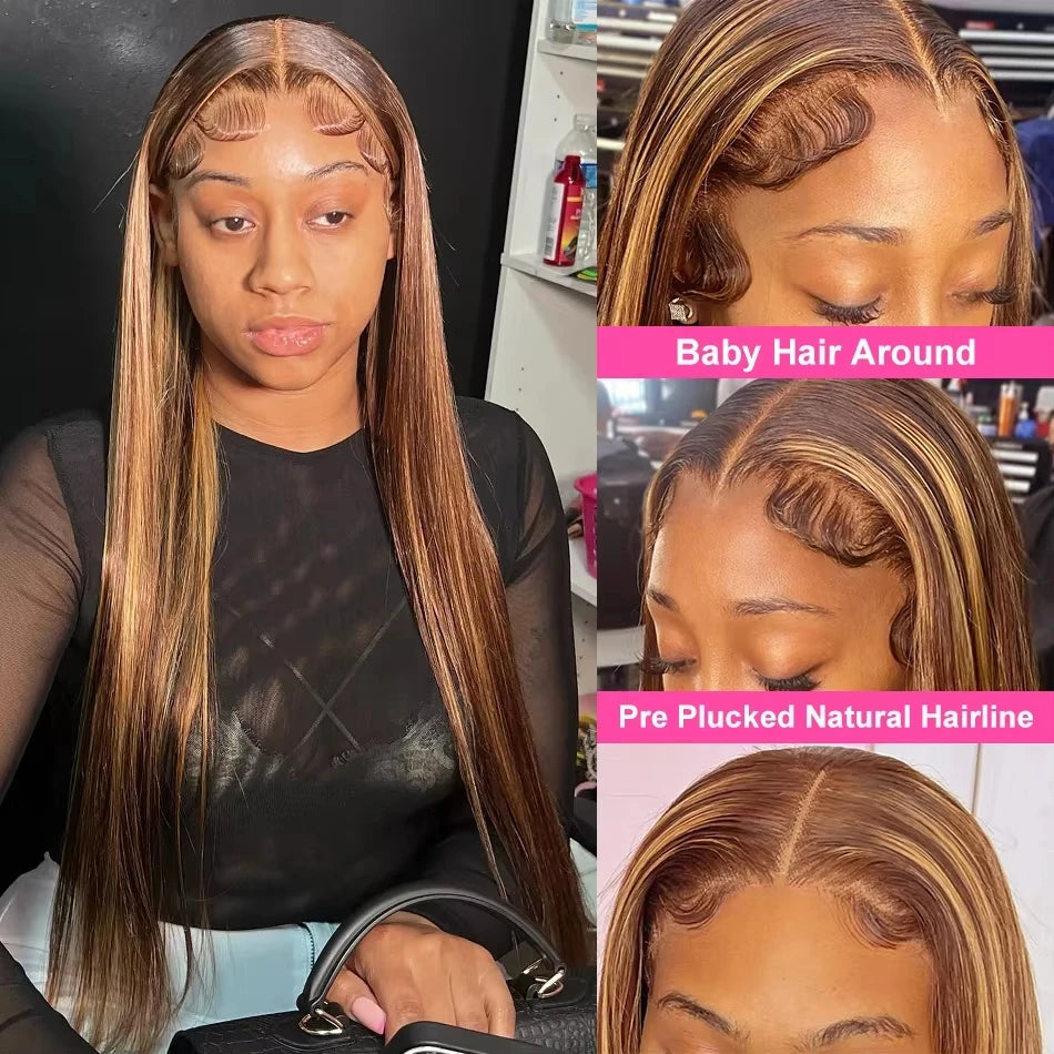 Peluca destacada de 30 y 40 pulgadas, pelucas de cabello humano liso, peluca Frontal de encaje HD 13x6, peluca recta 4/27, peluca ombré rubia miel