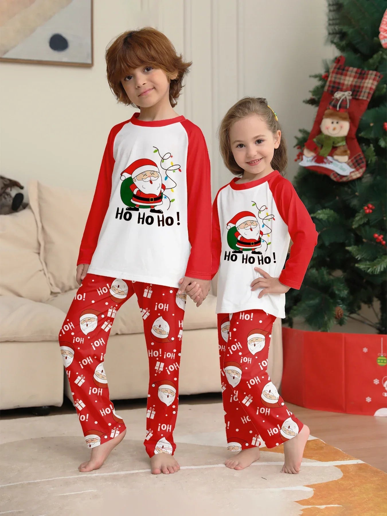 Nuevo pijama navideño con apariencia familiar, estampado de Papá Noel, trajes a juego para madre, padre y niños, traje holgado bonito de 2 piezas, ropa de dormir, ropa de Navidad
