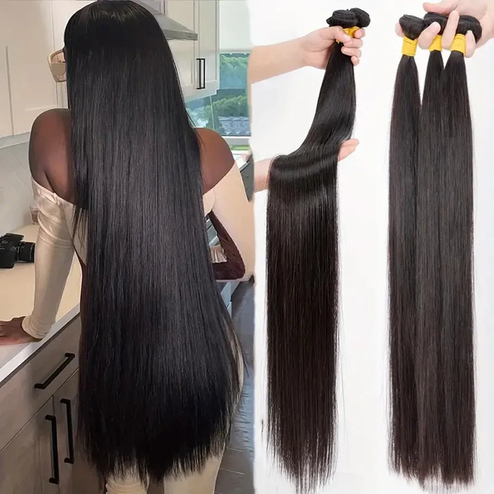 Paquetes de 42 pulgadas, extensiones de cabello humano brasileño liso de hueso, extensiones crudas, Tissage para mujeres